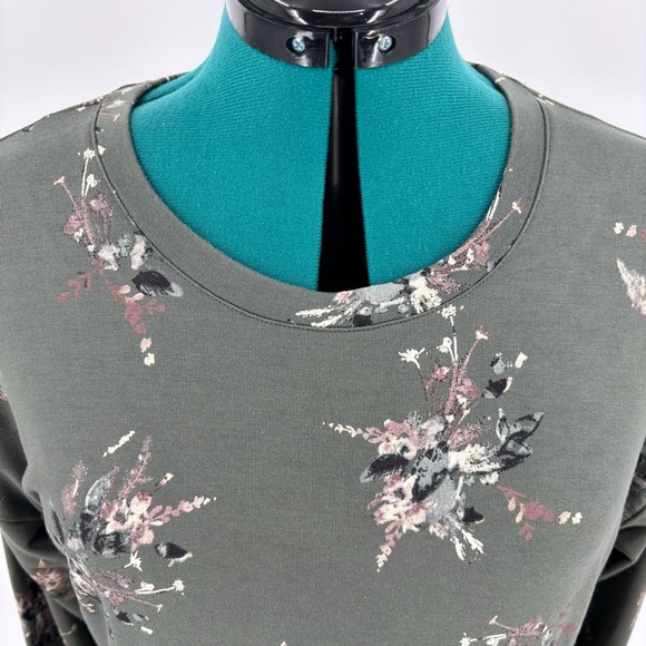 Catherine Malandrino Olive Green Floral Print Long Sleeve Sweatshirt, Large - Picture 2 of 16